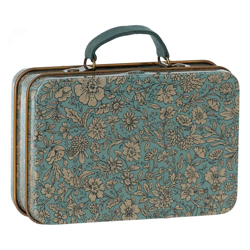 Maileg - Small Metal Suitcase - Blossom - Blue (7x11 cm.)