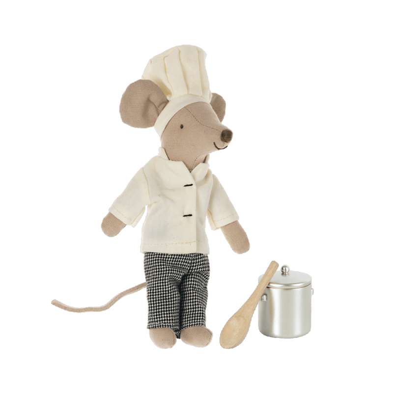 Maileg Father Mouse with Chef's Clothing and Soup Pot and Spoon (15 cm.)