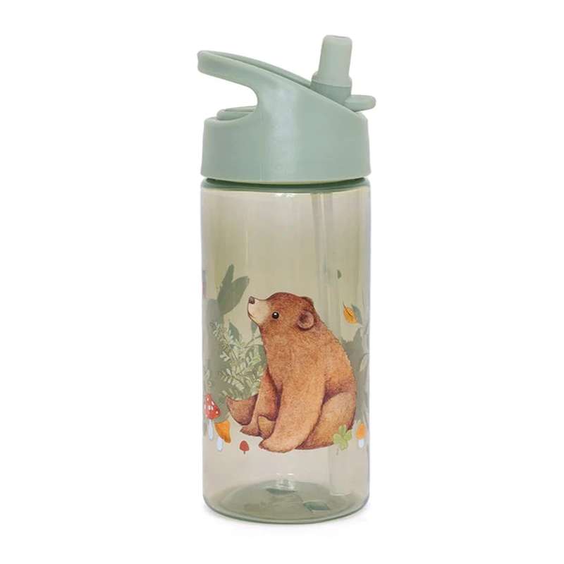 Petit Monkey Drinking Bottle with Straw Function - Bear & Friends (Sage)