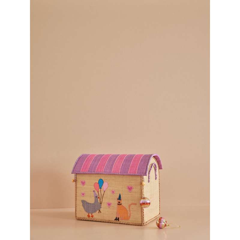RICE Raffia Storage House - Party Animal - Light Pink - Small