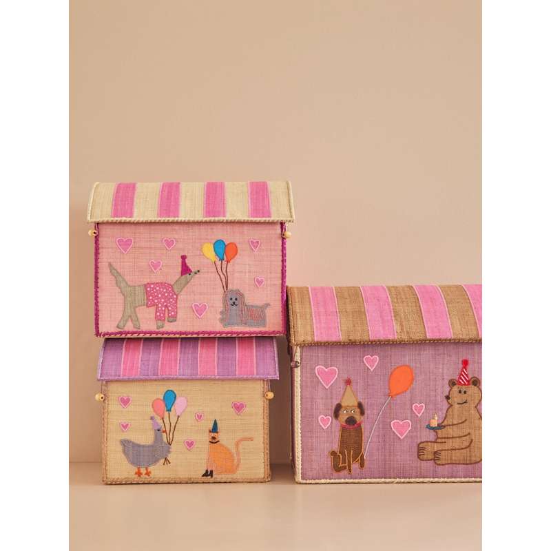 RICE Raffia Storage Houses - Party Animal - Light Pink - 3 pieces.