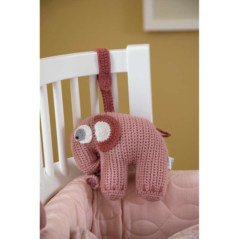 Sebra Crochet musical pull toy, Fanto the elephant, blossom pink