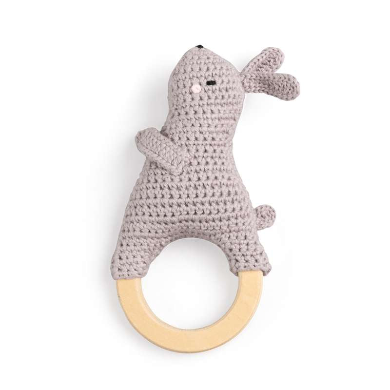 Sebra Rattle on wooden ring - crochet - Rabbit
