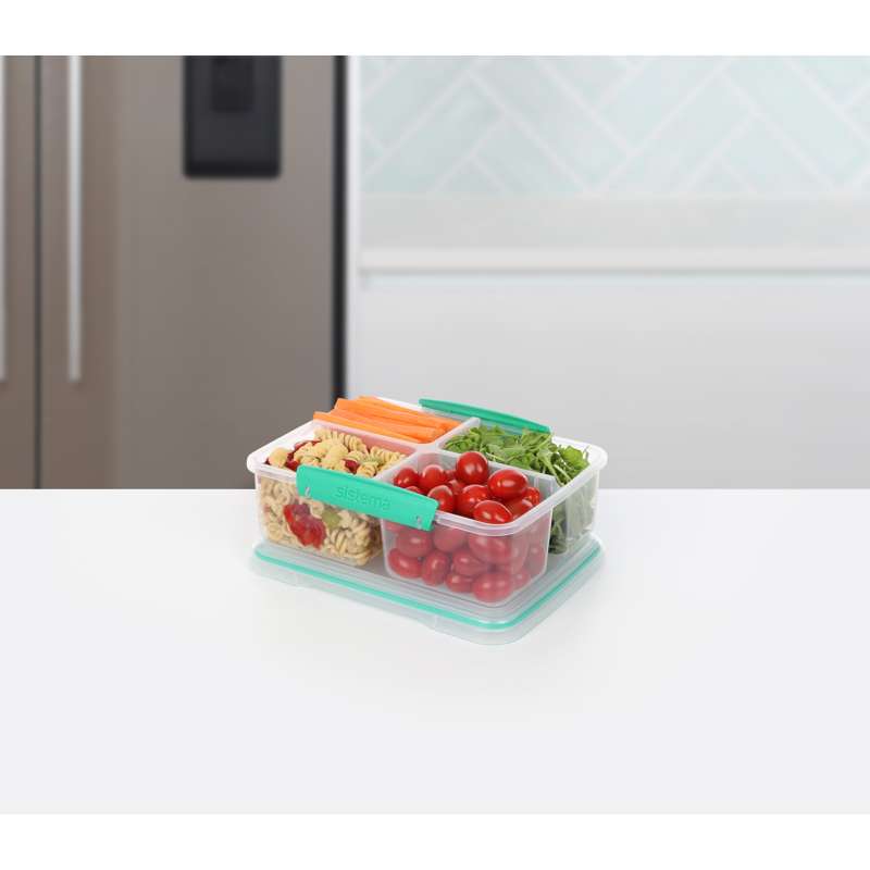 Food Storage Container System - Klip It - Quad Split - 1.74L - Clear/Minty Teal