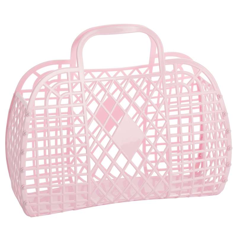 Sun Jellies Retro Basket Beach Bag - Large - Pink