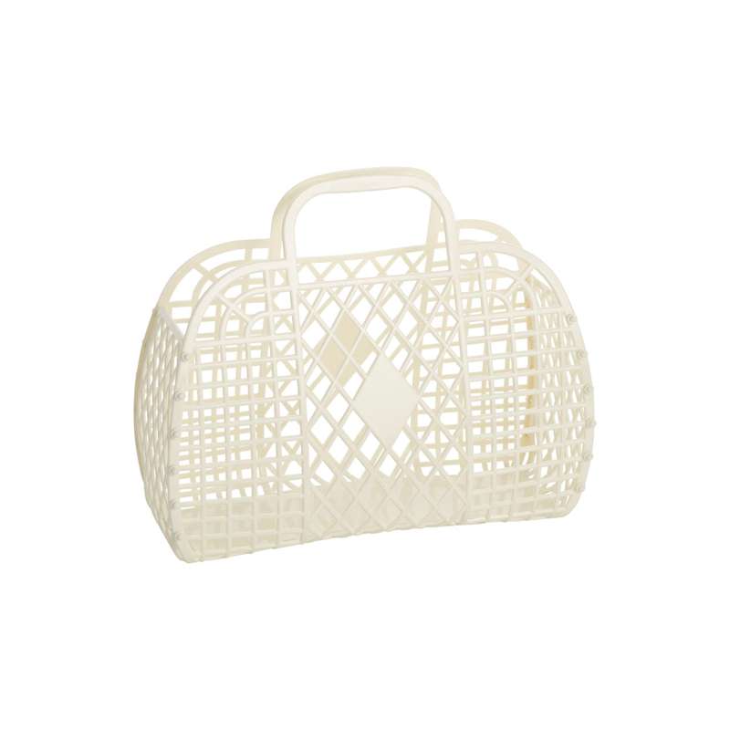 Sun Jellies Retro Basket Beach Bag - Small - Cream
